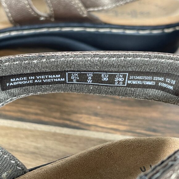 Clarks Leisa Lakelyn Womens 8 Wide Shoes Pewter Metallic Leather Comfort Sandal - Picture 13 of 13